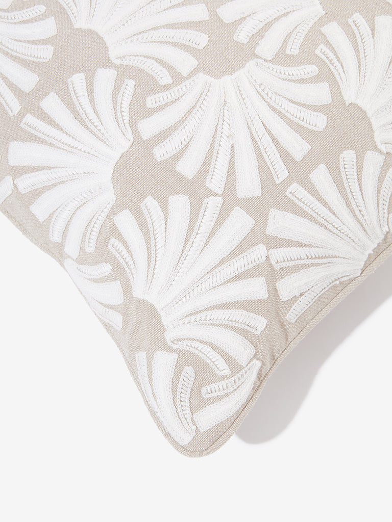 Shop Westside Home White and Brown Shell Embroidered Cushion Cover Online