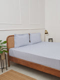 Westside Home Navy Striped Design King Flat Bedsheet and Pillow case Set