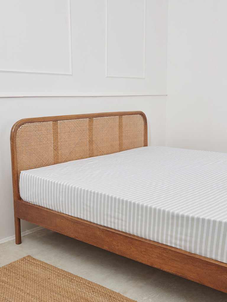 Westside Home Mint Striped Design King Flat Bedsheet and Pillowcover Set