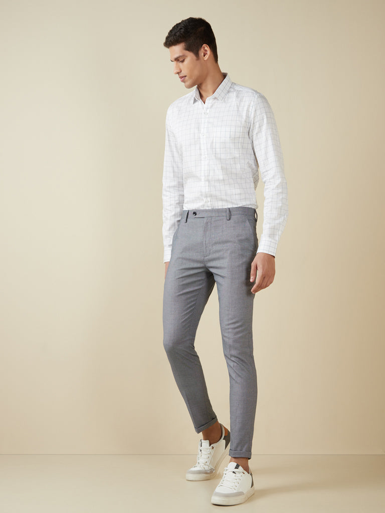 Buy Formals by tside Navy Checkered Carrot-Fit Trousers online | Looksgud.in