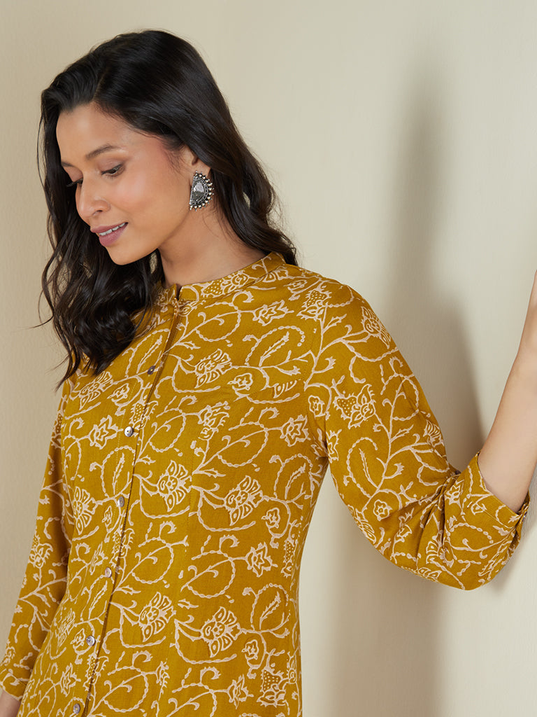Mustard Printed Trendy Kurtis With Pant Collection Set Of 5Pcs Catalog