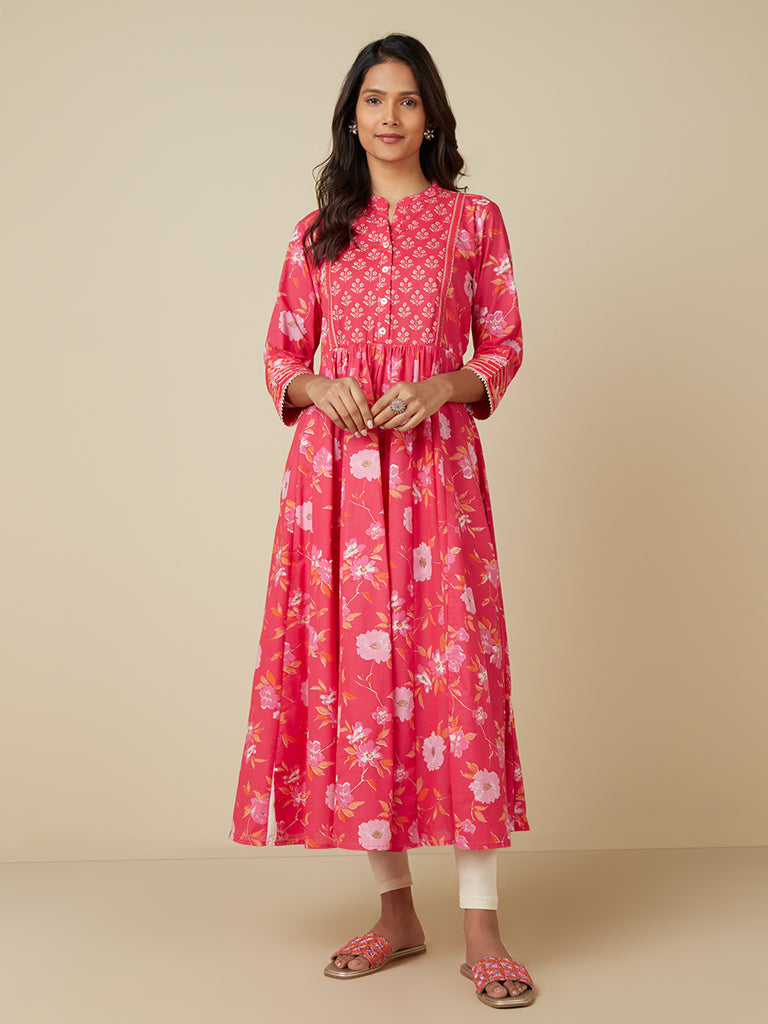 Buy Utsa by Westside Pink Floral Printed A-Line Kurta (XL) at Amazon.in