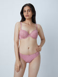 Wunderlove Dusty Pink Lace Design Hi-Leg Briefs