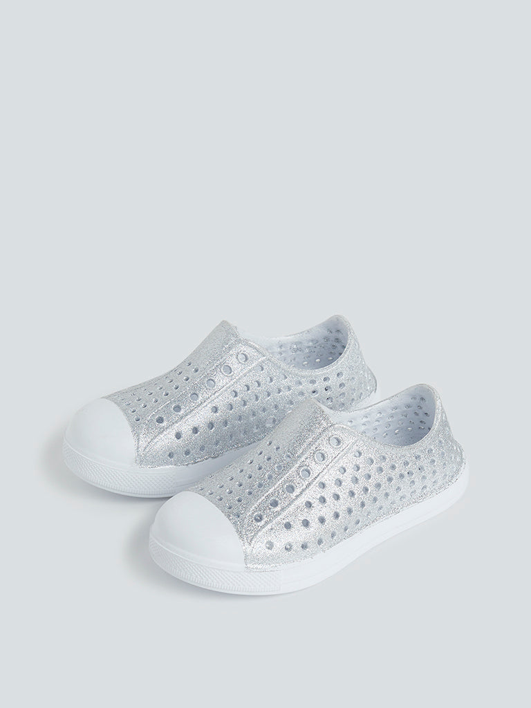 Yellow Kids Silver Shimmer Slip-On Shoes