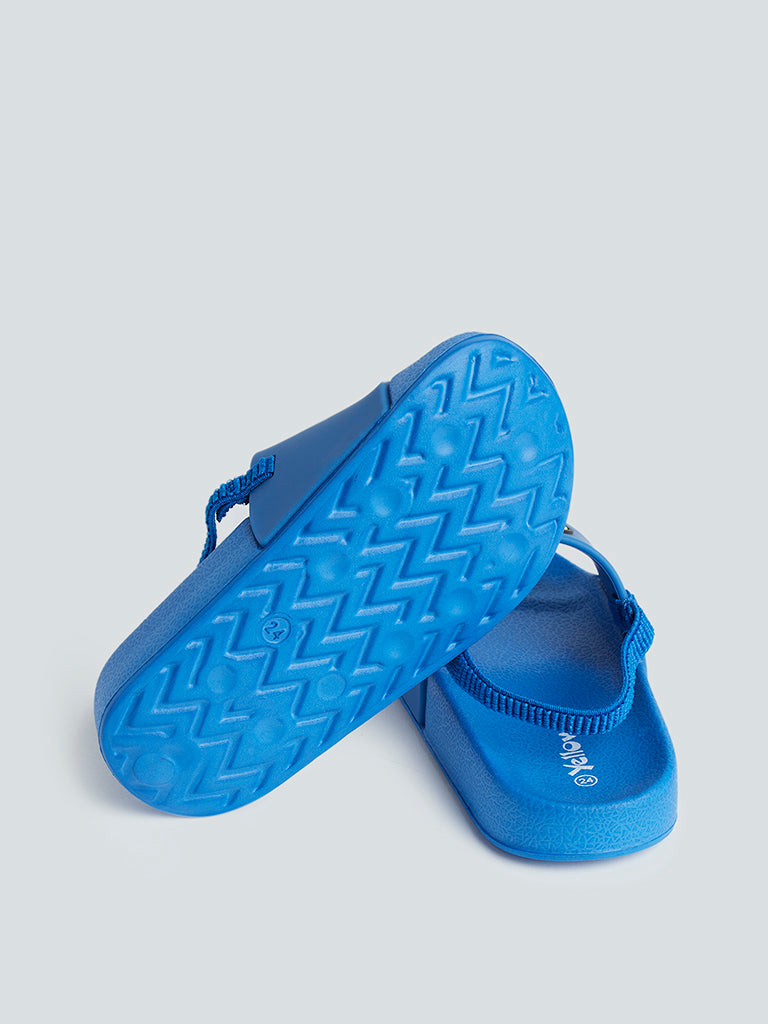 Yellow Kids Blue Smiley-Design Slingback Slides