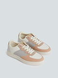 LUNA BLU Beige Colour-Blocked Lace-Up Sneakers