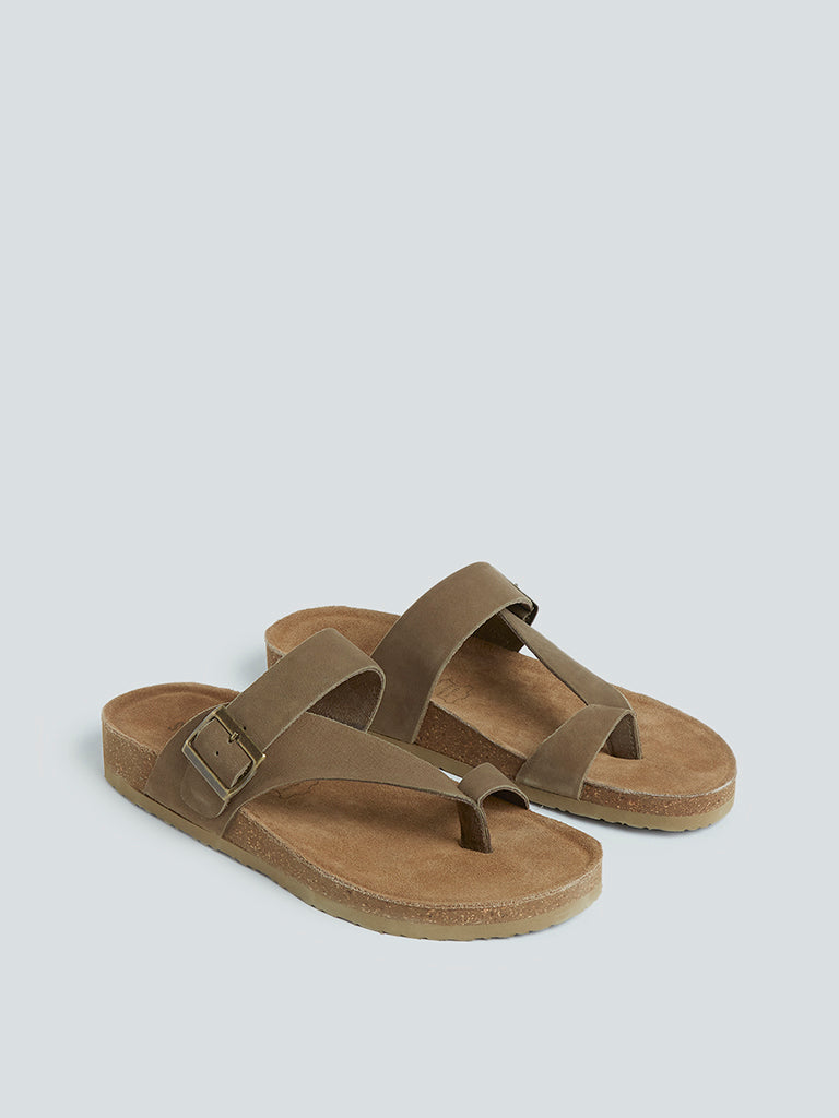 SOLEPLAY Khaki Suede Leather Comfort Sandals