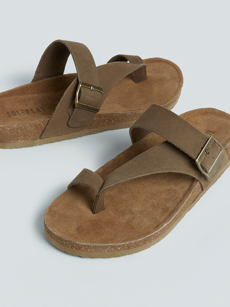 SOLEPLAY Khaki Suede Leather Comfort Sandals