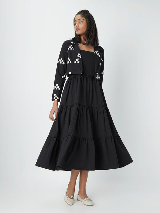 Bombay Paisley Black Tiered Dress with Jacket