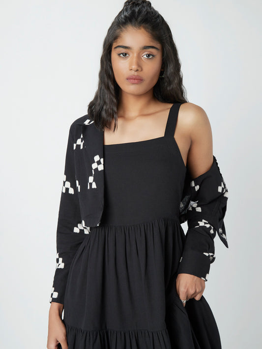 Bombay Paisley Black Tiered Dress with Jacket