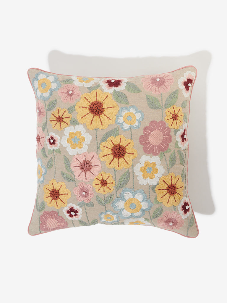 Shop Westside Home Multicolour Floral Embroidered Cushion Cover Online