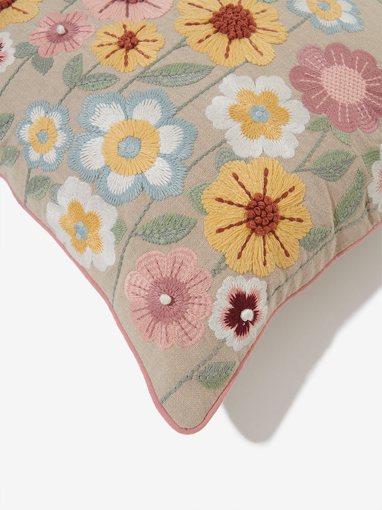 Shop Westside Home Multicolour Floral Embroidered Cushion Cover Online