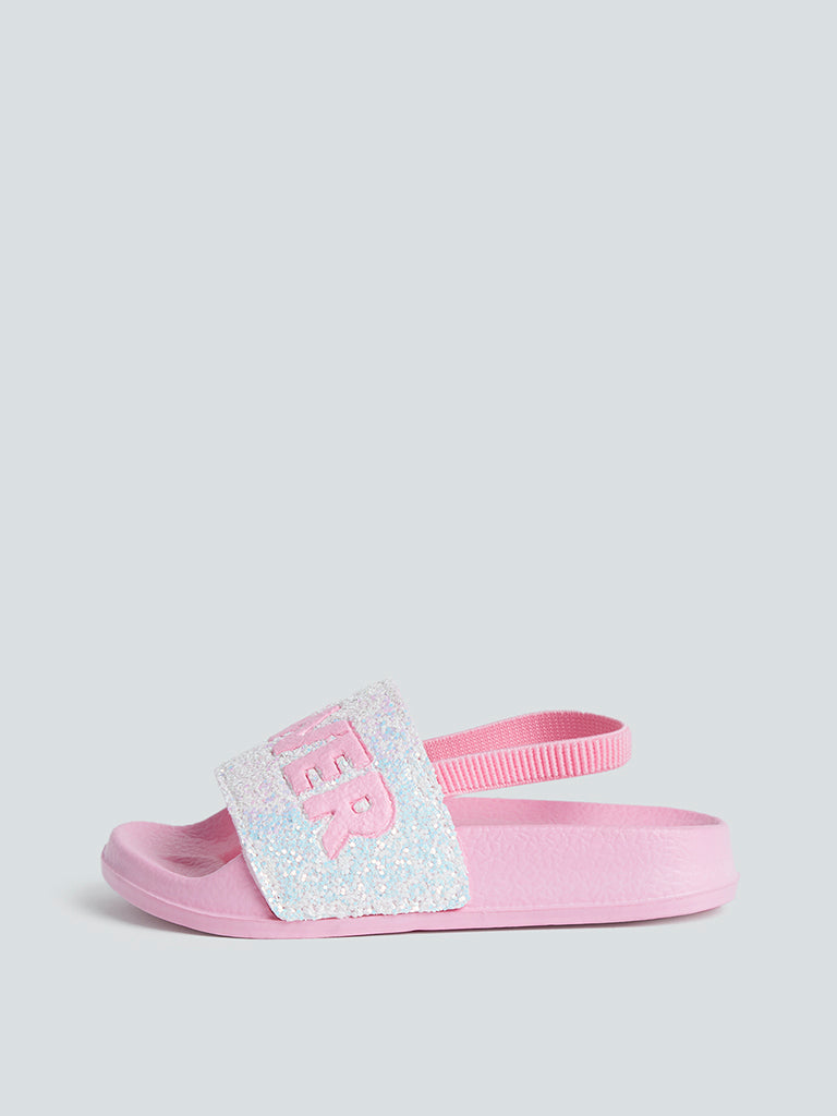 Yellow Kids Pink Shimmer Slingback Flip-Flops