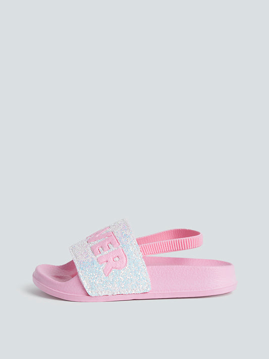 Yellow Pink Shimmer Slingback Slides