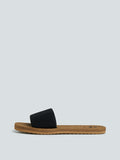 LUNA BLU Black Ribbed-Patterned Slides