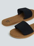 LUNA BLU Black Ribbed-Patterned Slides