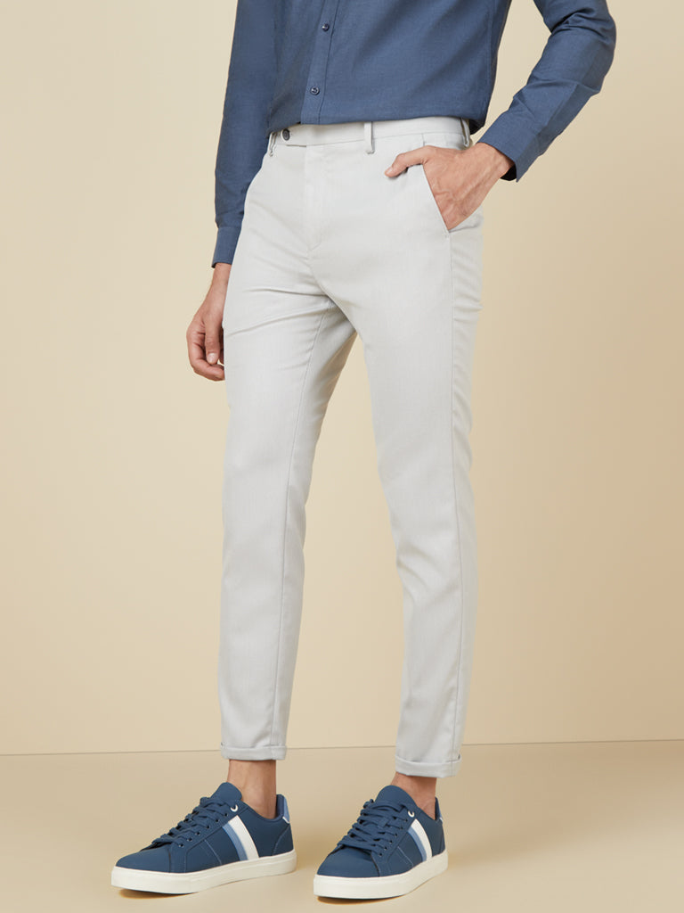 Shop WES Formals Navy Carrot-Fit Trousers Online – Westside