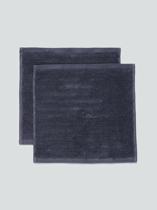 Westside Home Dark Grey Self-Striped Small 550 GSM Face Towels Pack of Two