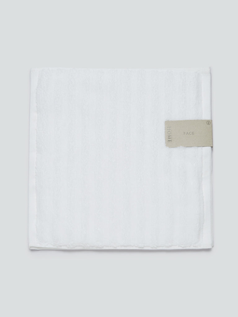 Westside Home White Self-Striped Small 550 GSM Face Towels (Set of 2)