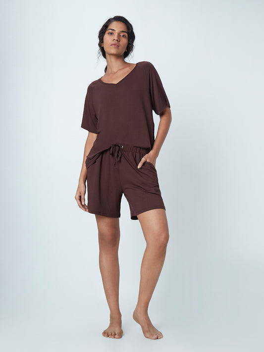 Wunderlove Dark Brown Relaxed-Fit Supersoft Shorts