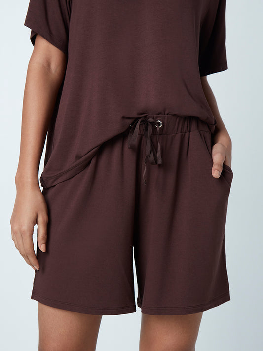 Wunderlove Dark Brown Relaxed-Fit Supersoft Shorts