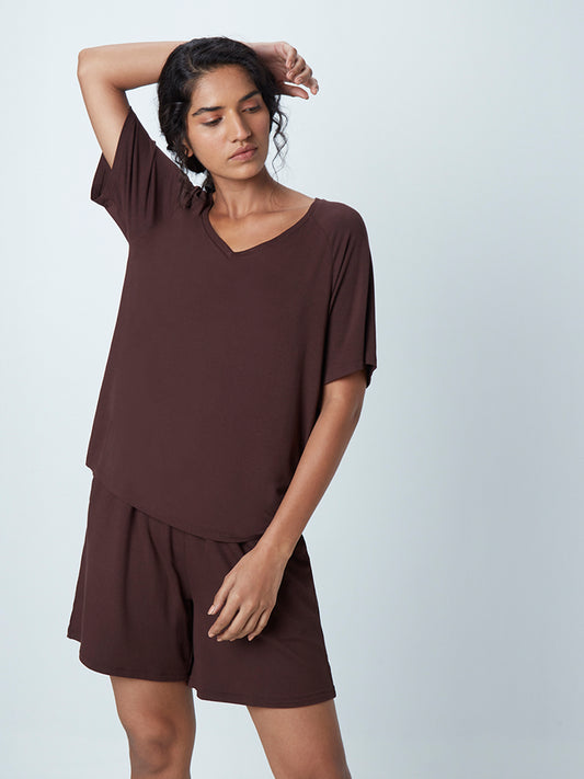 Wunderlove Dark Brown Raglan-Sleeved Supersoft T-Shirt
