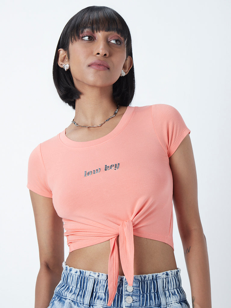 Nuon Coral Embossed Text Crop Top