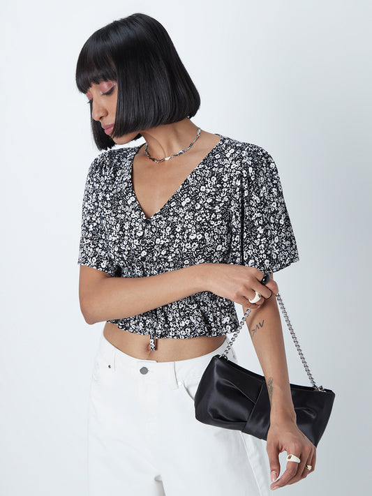 Nuon Black Floral Patterned Top