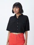 Nuon Black Textured Crop Shirt