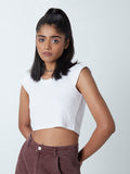 Nuon White Cap-Sleeved Crop Top