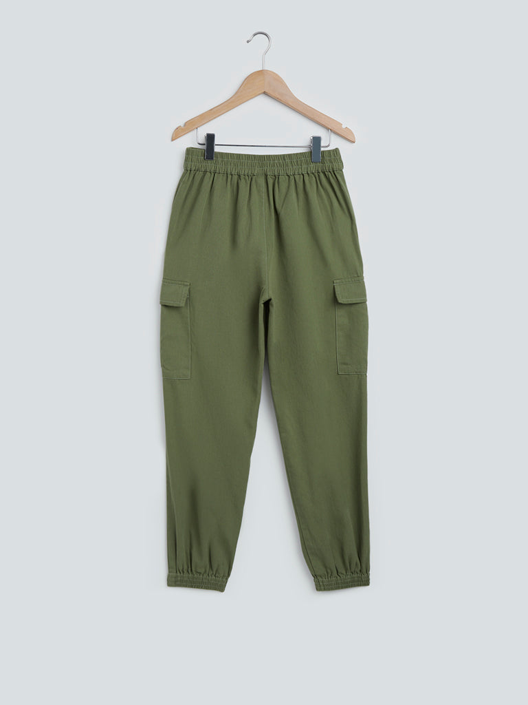 Y&F Kids Olive Cargo-Style Joggers
