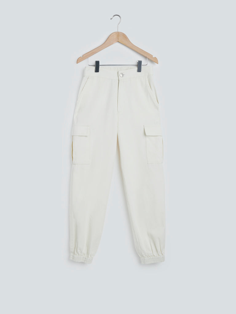 Y&F Kids Off-White Cargo-Style Joggers