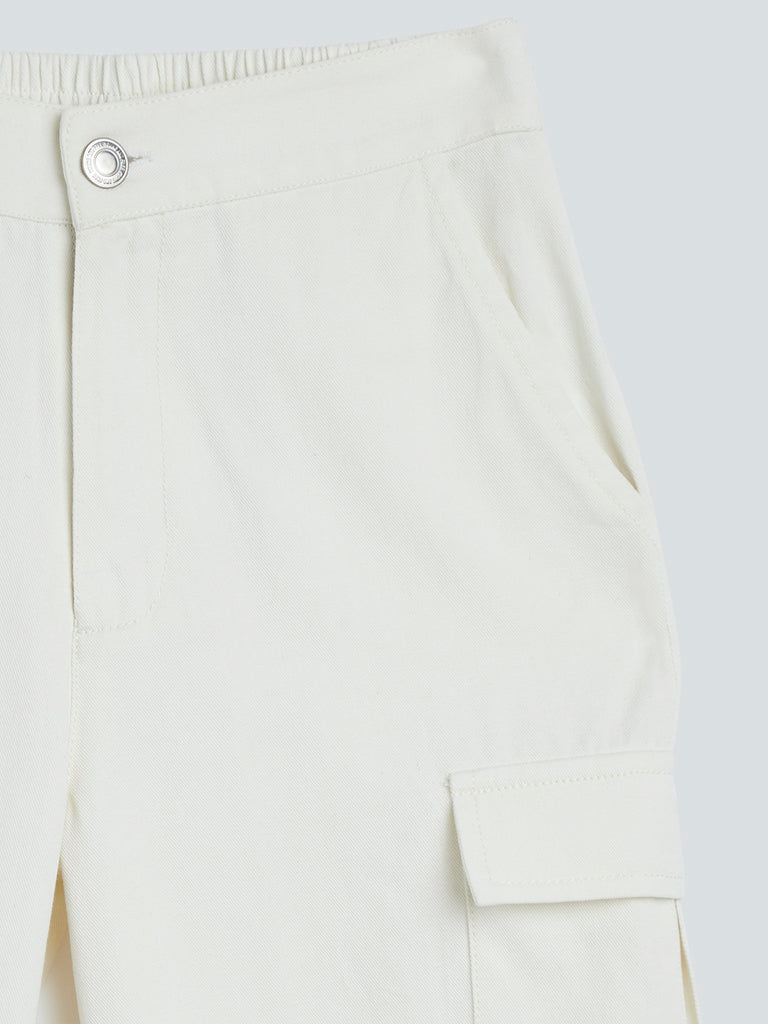 Y&F Kids Off-White Cargo-Style Joggers