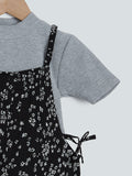 Y&F Kids Black T-Shirt And Jumpsuit Set