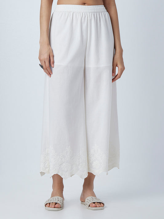 Zuba Off-White Pure Cotton Palazzos