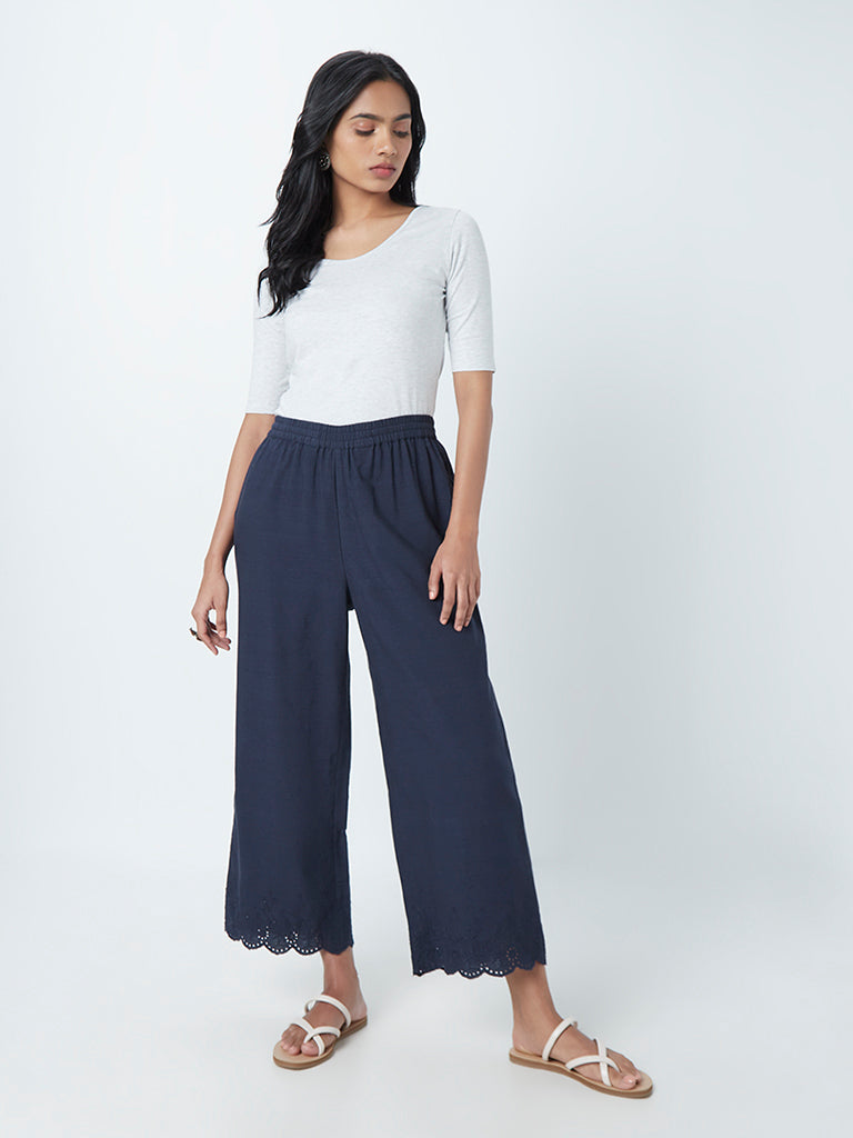Wide with me basic palazzo pants in Navy blue - ShopperBoard