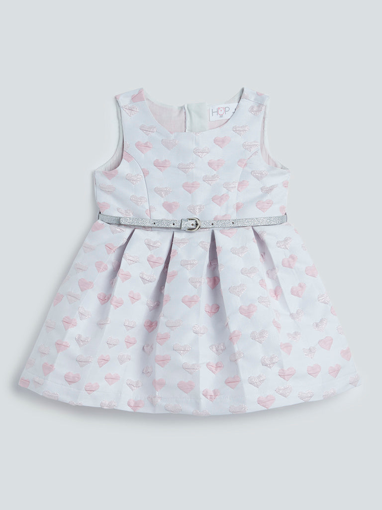 HOP Baby White Heart Pattern Dress With Belt