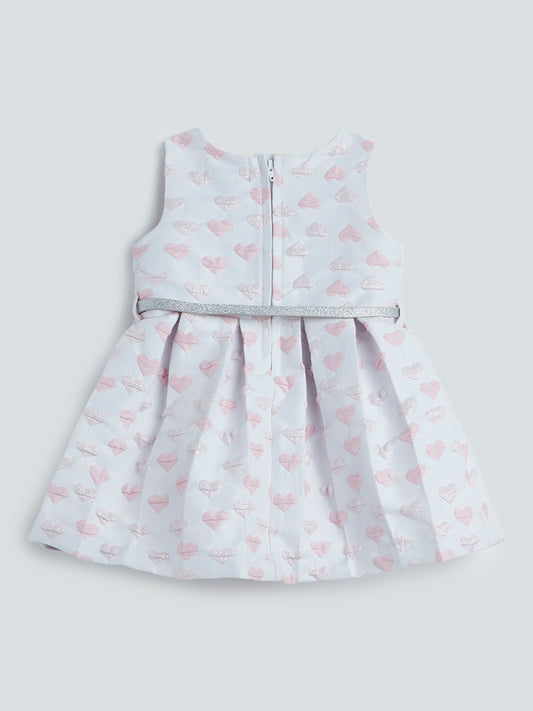 HOP Baby White Heart Pattern Dress With Belt