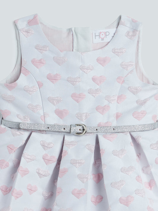 HOP Baby White Heart Pattern Dress With Belt