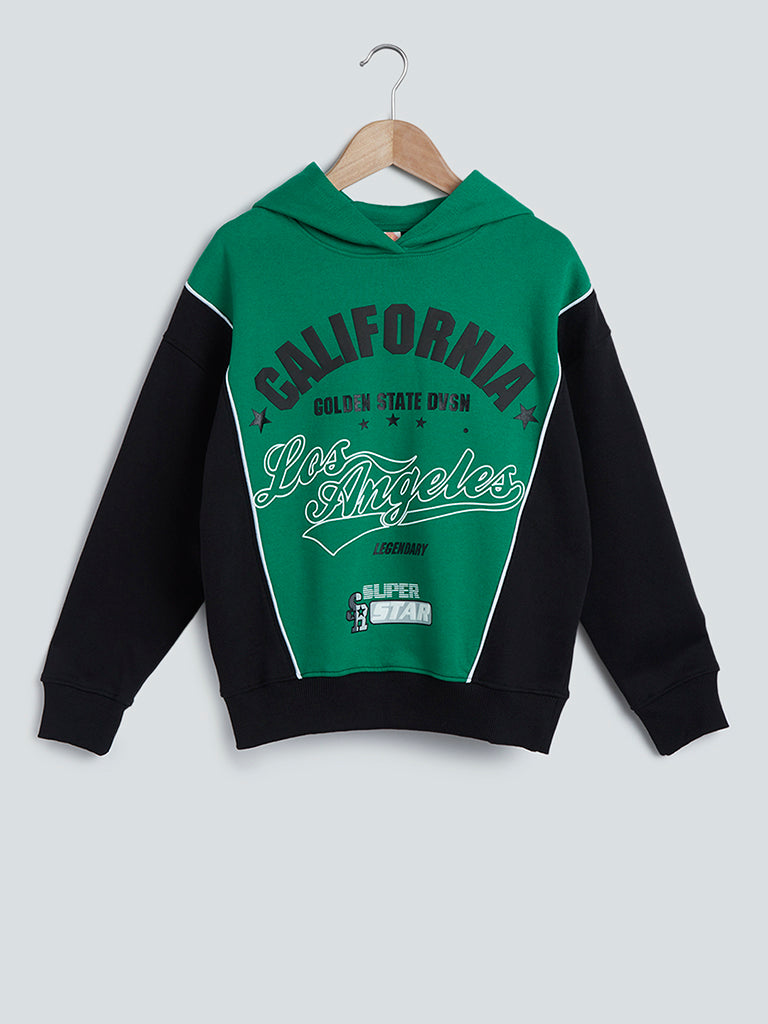 Shop Yu0026F Kids Green Colour-Block Hooded Sweatshirt Online – Westside