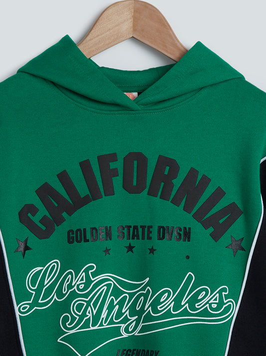 Y&F Kids Green Colour-Block Hooded Sweatshirt