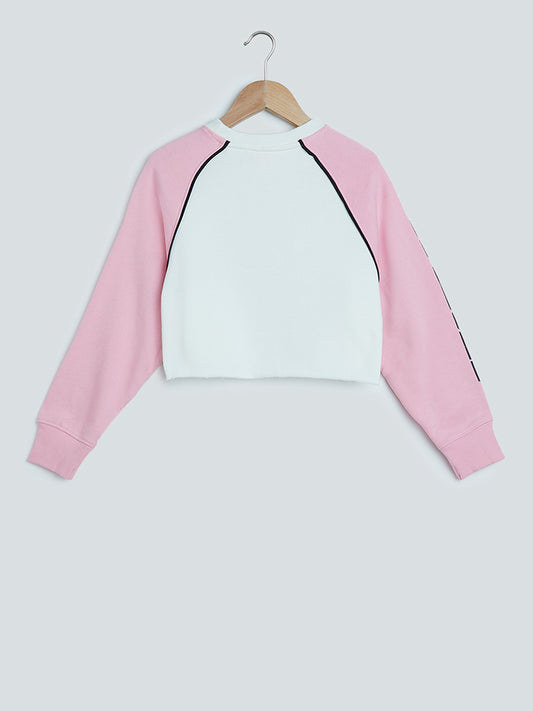 Y&F Kids Pink Text-Printed Colour-Block Sweatshirt