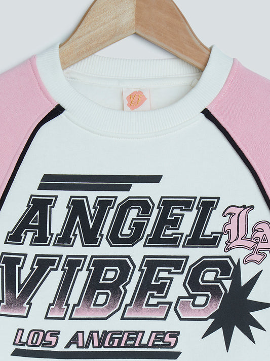 Y&F Kids Pink Text-Printed Colour-Block Sweatshirt