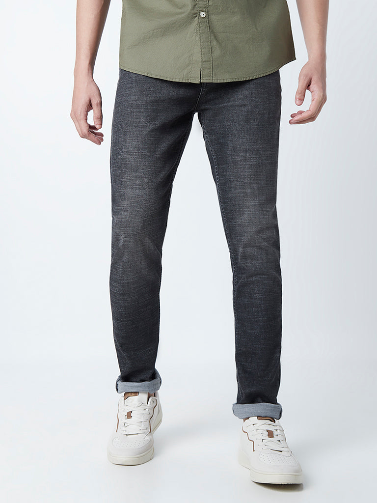 WES Casuals Charcoal Straight - Fit Mid Rise Jeans