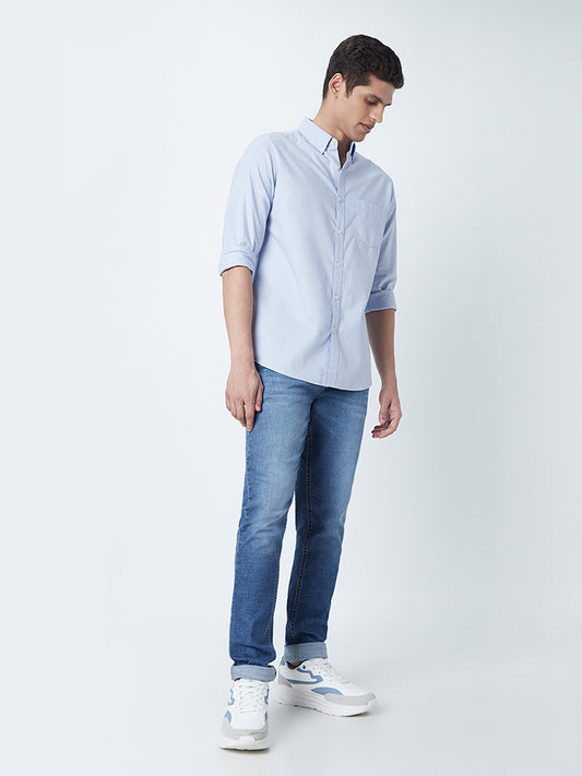 WES Casuals Light Blue Slim Fit Textured Shirt