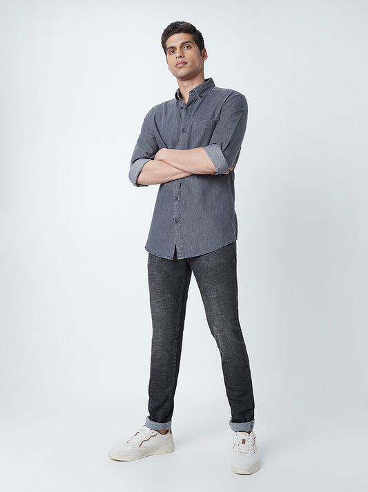 WES Casuals Charcoal Cotton Relaxed Fit Shirt
