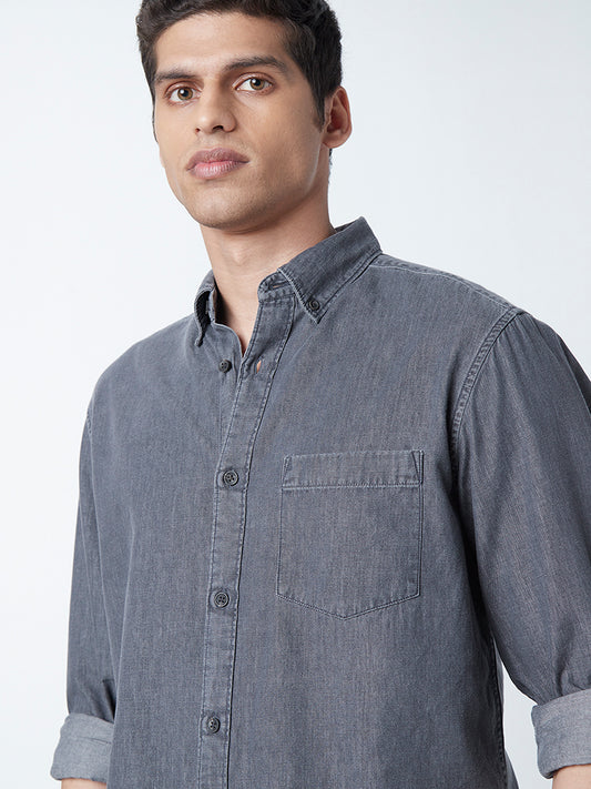 WES Casuals Charcoal Cotton Relaxed-Fit Shirt