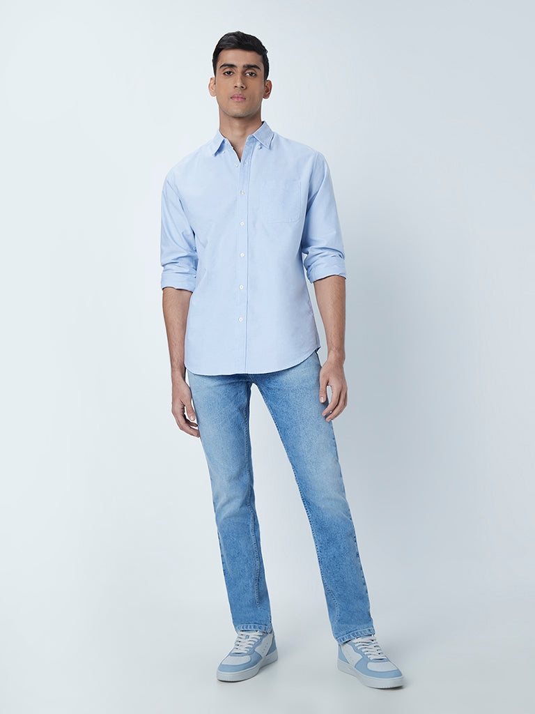 WES Casuals Light Blue Cotton Relaxed-Fit Shirt
