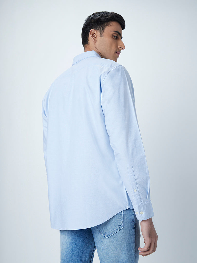 WES Casuals Light Blue Cotton Relaxed-Fit Shirt