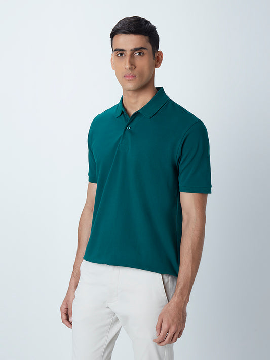 WES Casuals Teal Cotton Blend Relaxed-Fit Polo T-Shirt